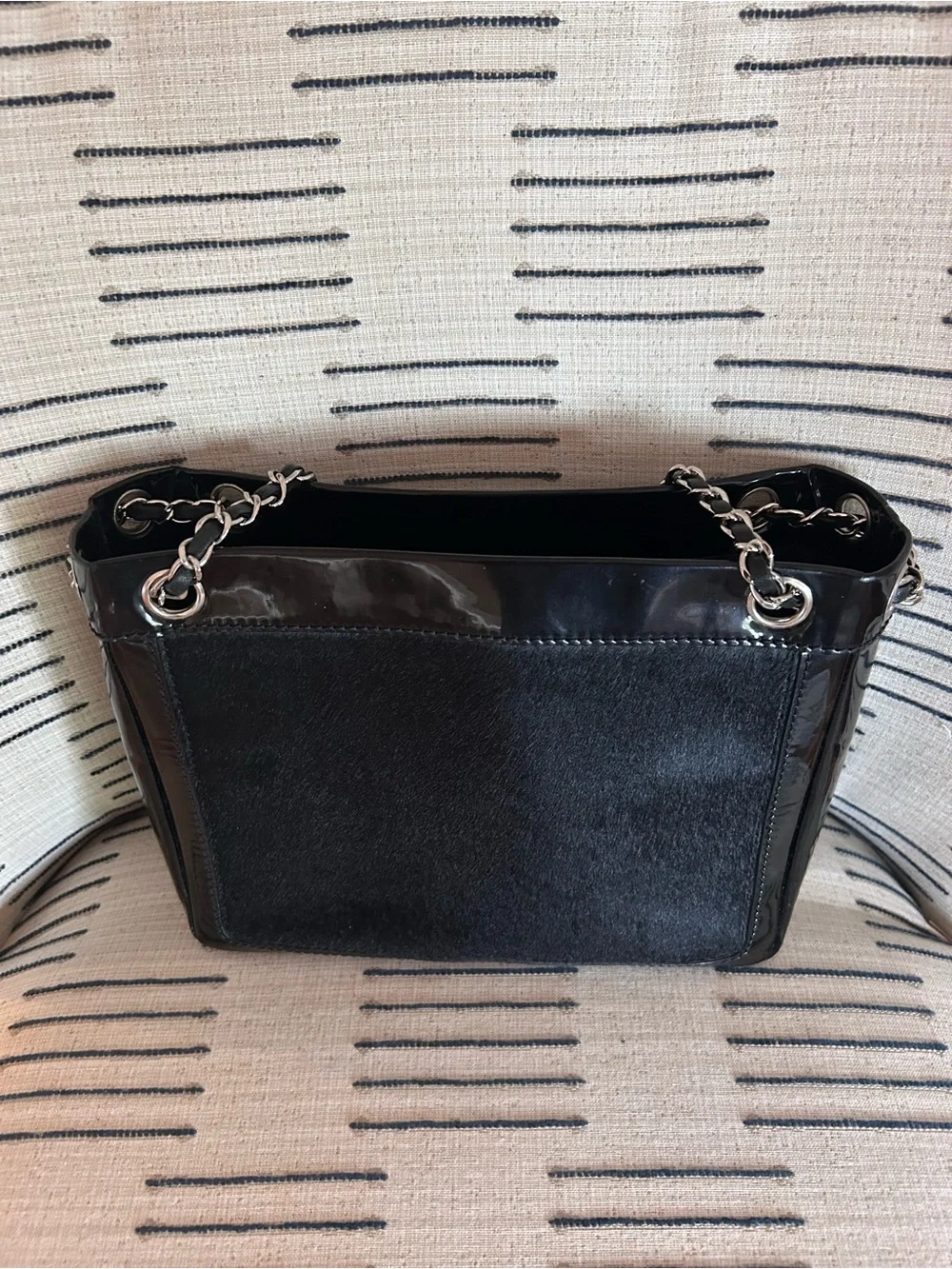Chanel Black Patent & Pony Hair Vintage Chain-Handle Tote